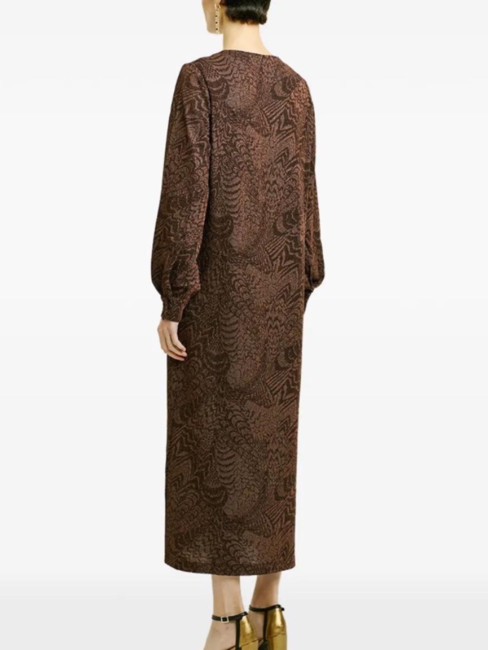 Momoni Equador Dress in Jacquard Jersey with Lurex Chocolate Brown Size 40 (0)